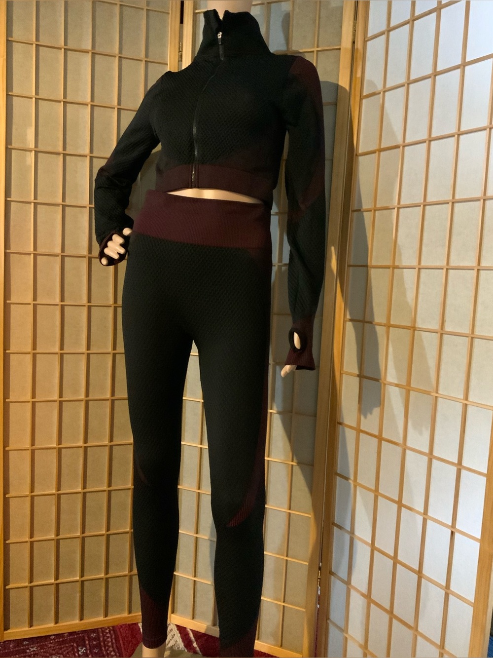 2pc Women's Black & Deep Burgundy High-Waist Active Leggings